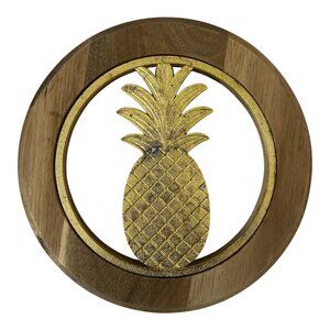 Thirstystone Acacia Wood Pineapple Trivet | Gold Zinc Alloy Inlay | 7.5" Round |
